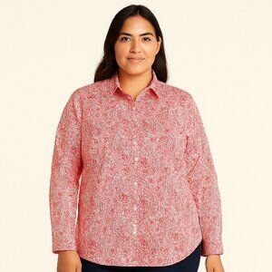 Lands' End No Iron Supima Button-Down Shirt Red Paisley Size 18 NWOT